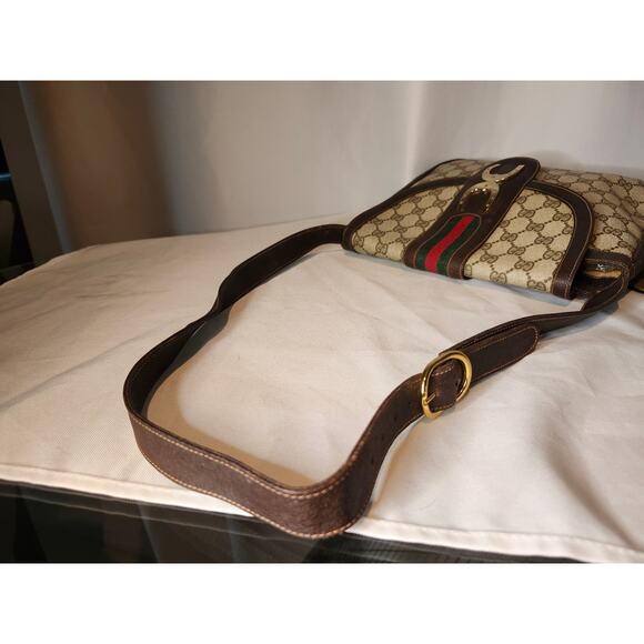 Gucci Supreme GG Canvas Leather Shoulder Bag Sherry Line Web Ophidia Vintage - Picture 8 of 15